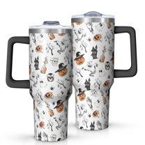 Halloween Spooky Icons Pattern Tumbler with Handle and Lid,40oz Double Wall Vacuum Insulated Tumbler,Cups Gift for Women and Men