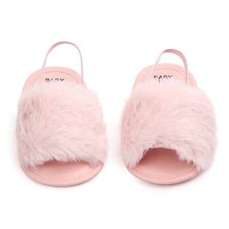 

Baby Infant Girls Soft Sole Shoes Plush Slide Sandal First Walkers Anti-slip Walking Shoes