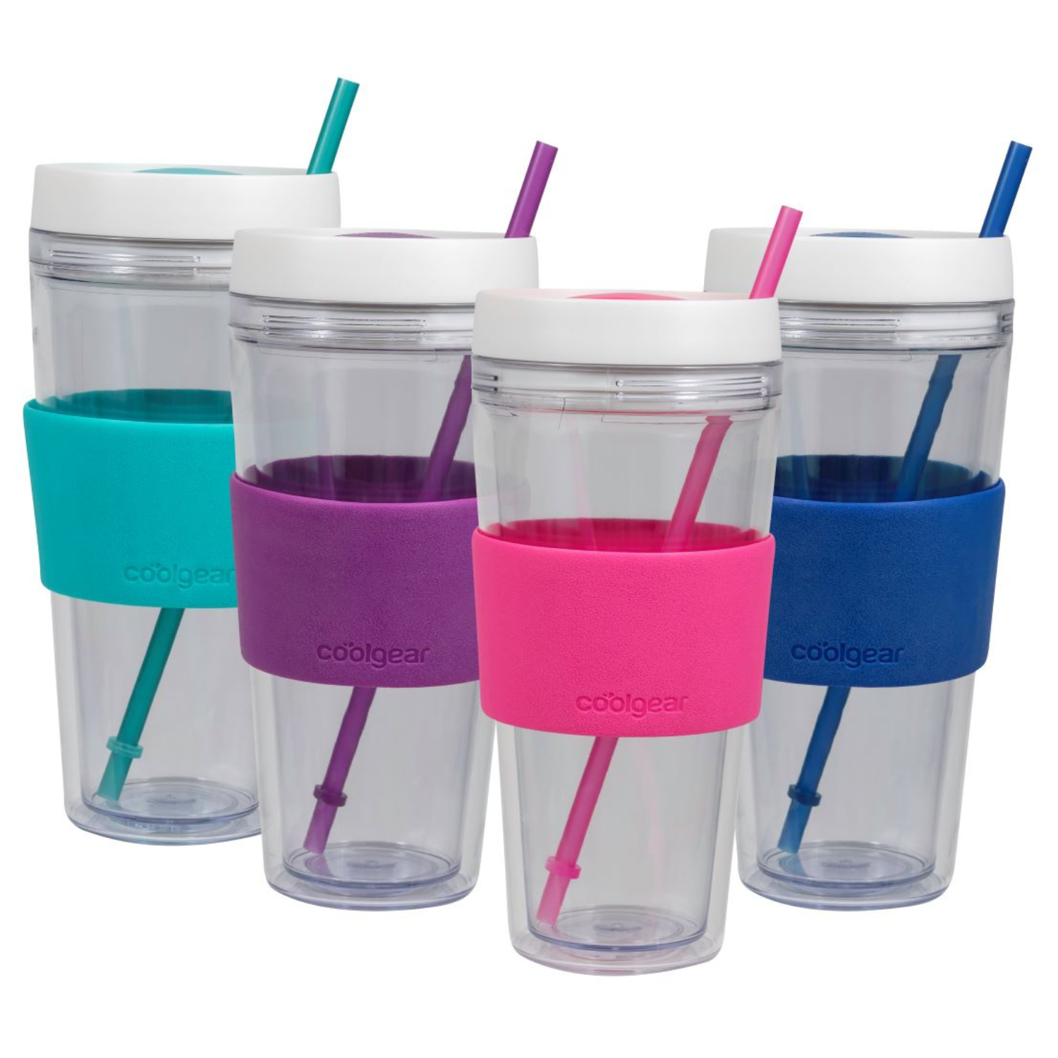 4 Pack COOL GEAR 24 oz Callisto Clear Chiller with Straw and Band | Dual Function Closure Colored Re-Usable Tumbler Water Bottle - image 2 of 9