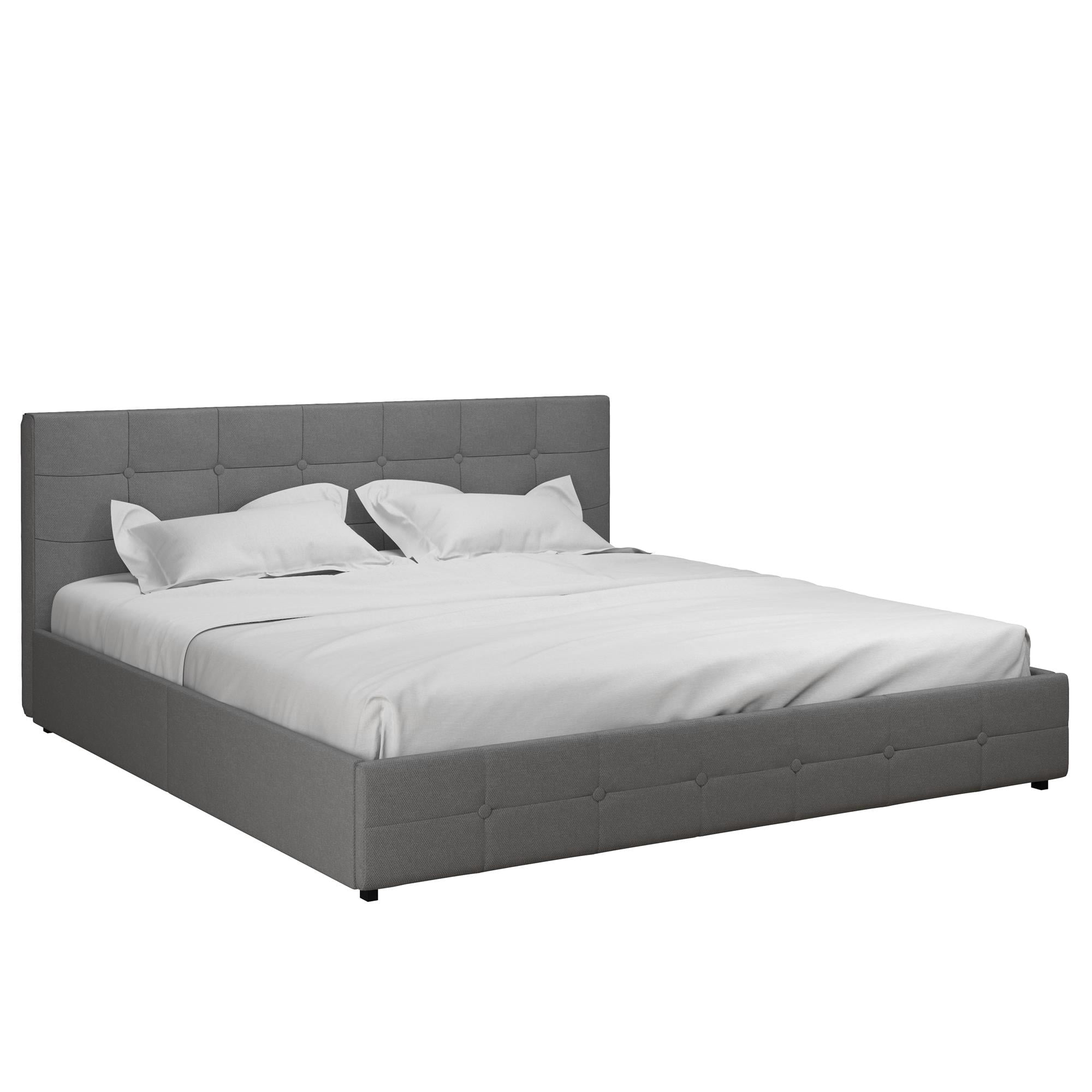 DHP Rose Tufted Upholstered Storage Bed Frame, King, Gray Linen