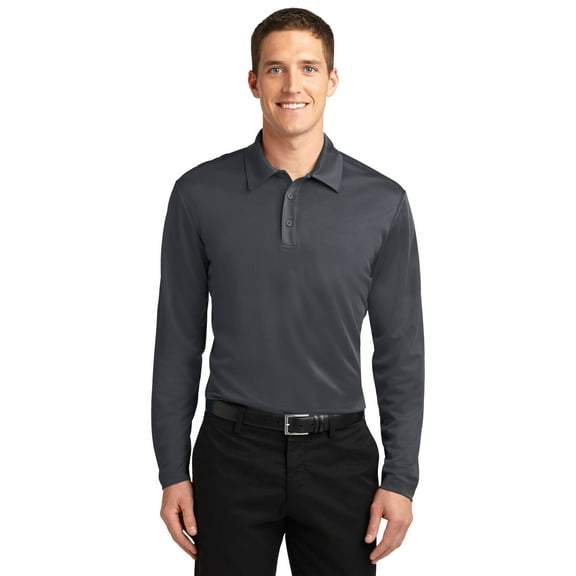 Port Authority Silk Touch Performance Long Sleeve Polo-S (Steel Grey)