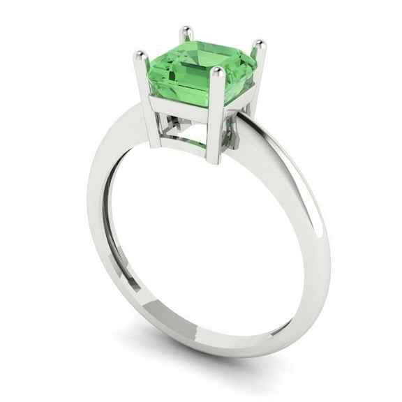 1 ct Asscher Cut Simulated Green Diamond Solitaire Engagement Ring for Women in 18K White Gold