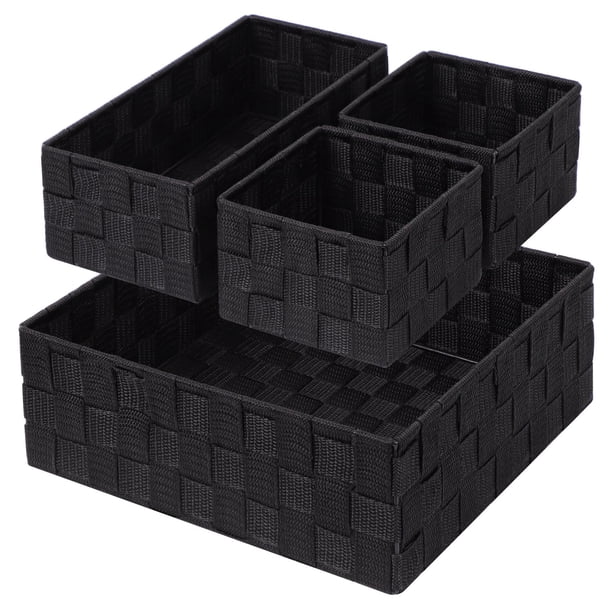 Juego de 4 cestas de almacenamiento tejidas Posprica para organizar, color negro