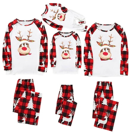 

Dadaria Matching Christmas Pajamas Christmas Women Mom Plaid Print Blouse Tops+Pants Family Clothes Pajamas Red Women XXL