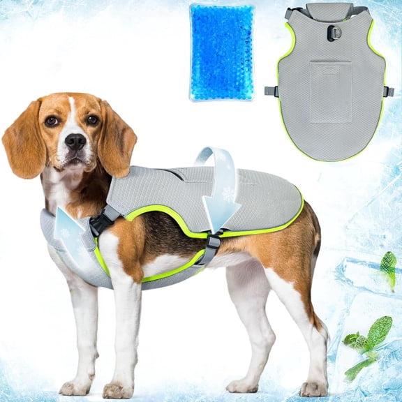 Pets Dog Cooling Vest with Ice Pack Evaporation Cool Harness Adjustable Summer Shirt Pet Jacket for Hot Weather Fit Large Medium Small Dogs Frenchies Grey