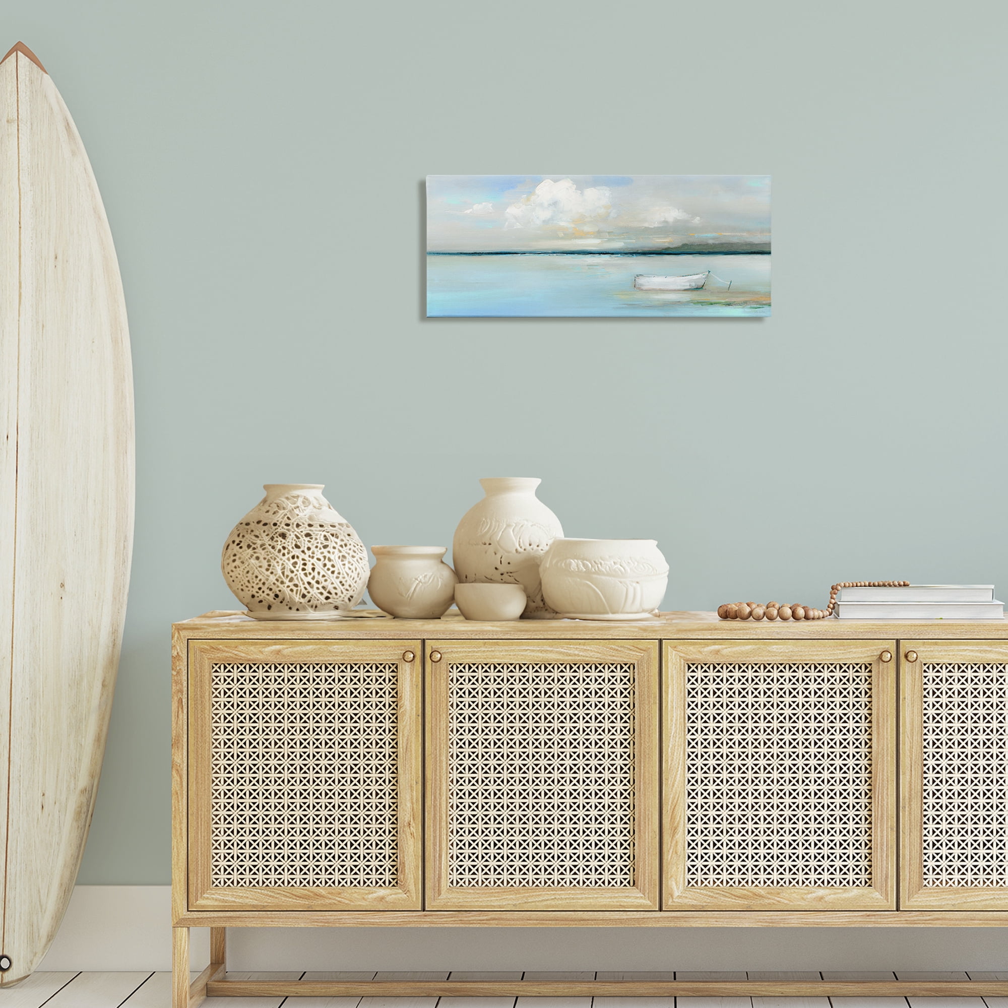 Stupell Industries Quiet Boat Docked Landscape Painting Gallery Wrapped Canvas Art Print Wall Art, 30 x 13