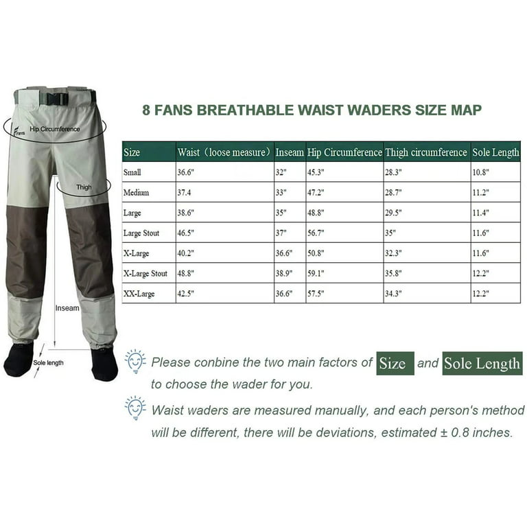 8 Fans Breathable Chest Wader for Men Stocking Foot 3-Ply 100% Durable and  Waterproof Insulated Chest Waders for Fishing