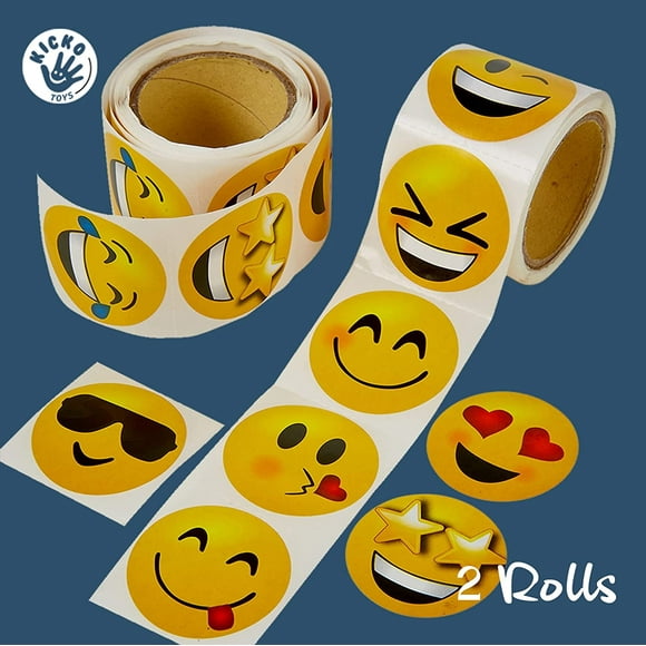 Kicko Rollo de Pegatinas de Emojis para Niños - 2 Rollos - Hojas de Emoticones Variadas - Regalos de Fiesta
