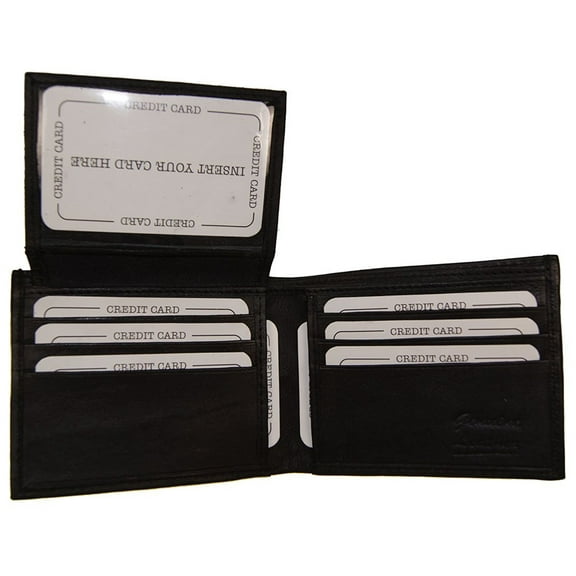Improving Lifestyles Leather Mens Wallet Bifold Black Fixed FlipUp Dual Window ID FREE Organza Gift Bag SUN1103BK
