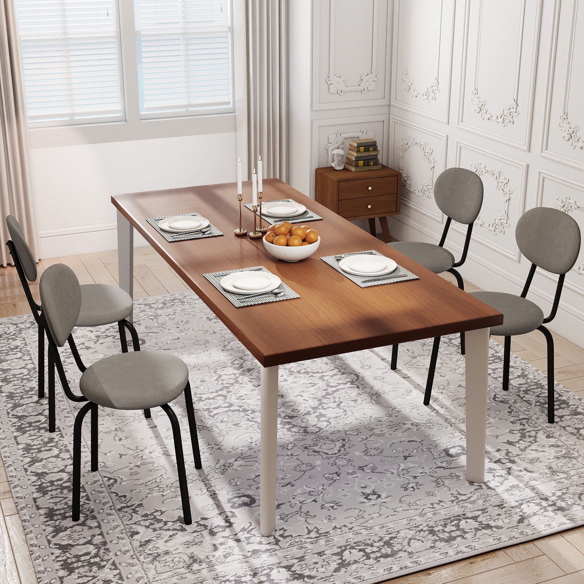 Melocadol Stackable Dining Chairs Set of 4, Modern Upholstered Dining Chairs with Comfortable Padded Seating, Steel Frame with 400 Lb. Capacity, Space Saving, for Kitchen, Dining Room, Grey