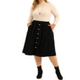 thumbnail image 2 of Agnes Orinda Plus Size Corduroy Midi Skirts for Women Elastic High Waist Button Front A-Line Skirt with Pockets 1X Black, 2 of 6