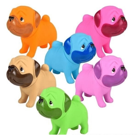 5.5" RUBBER PUG Squeak Toy - 1 Random Color Per Order