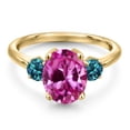 thumbnail image 3 of Gem Stone King 3.91 Ct Pink Created Sapphire London Blue Topaz 18K Yellow Gold Plated Silver Ring (Size 5), 3 of 6