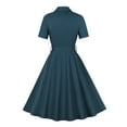 thumbnail image 3 of ZQUUVOU Women's Retro Dress V-Neck Short Sleeves Bowknot Button Belt Large Skirt Hem Dress Sky Blue, 3 of 8