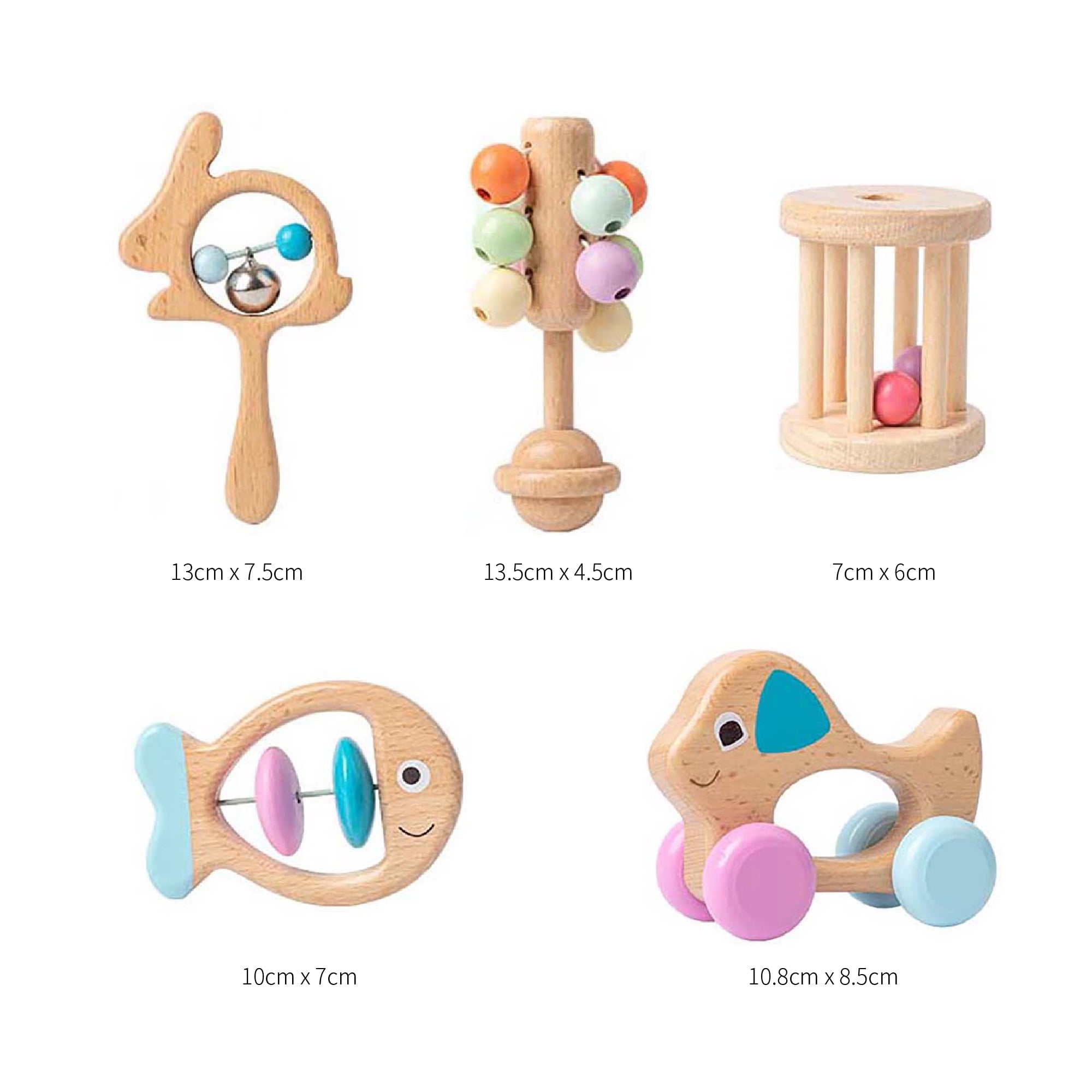 BEACENOV Montessori Wooden Rattle Toy Set for Infant Baby Boys Girls 0-6 Months,Montessori Baby Toys 6-12 Months,Toddler  Development Toys,Baby Sensory Toy,Set of 5,Baby Shower Gifts