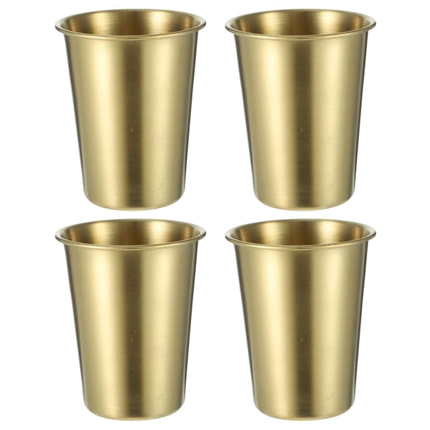 Xiao Hua Juego de 4 vasos de cerveza de acero inoxidable para vino, café, té y bebidas frías, vaso de agua fría de una sola capa para acampar al aire libre, dorado, 500 ml