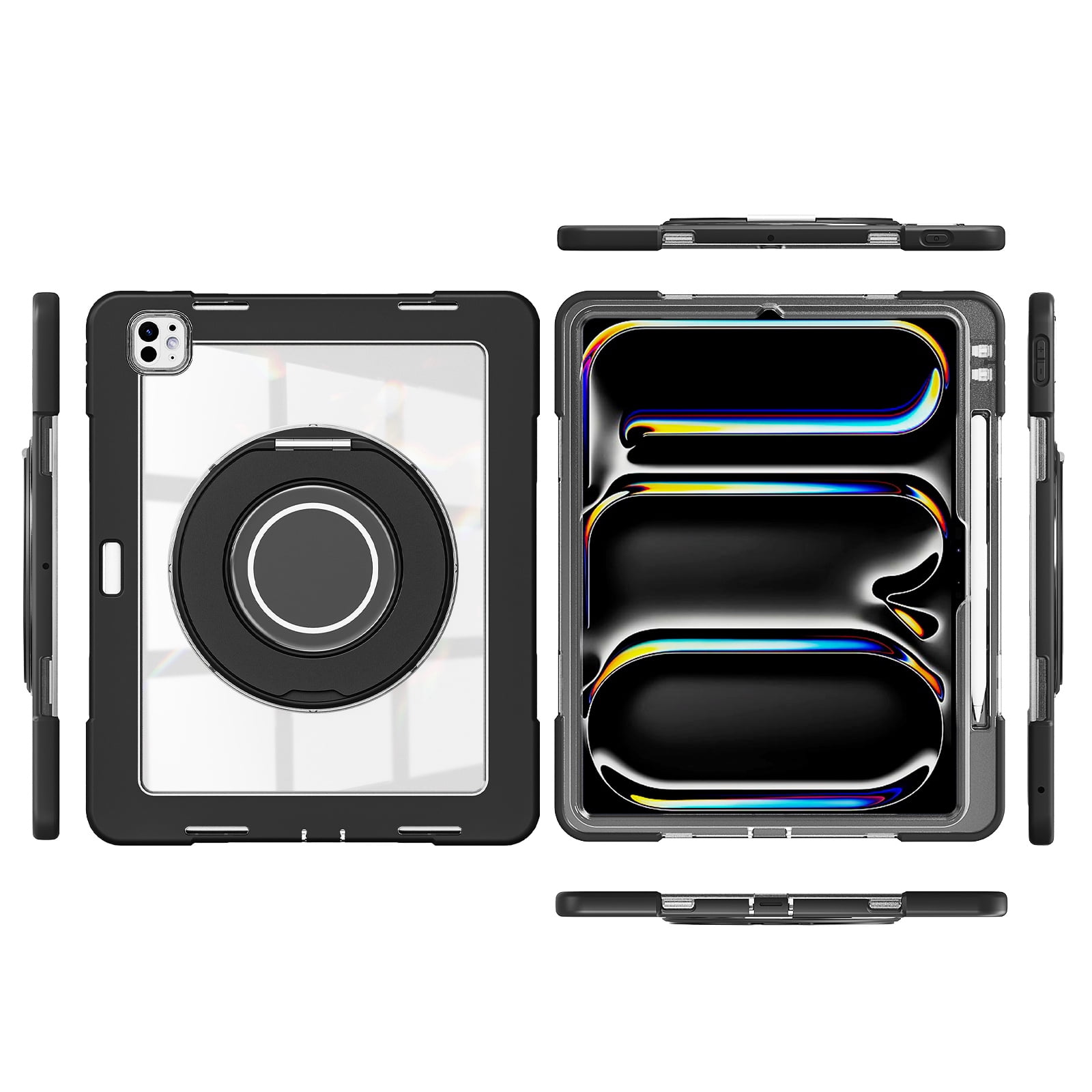 XYX Shockproof Tablet Case for iPad Pro 13 inch M4 2024 (7th Gen) with 360 Rotating Stand, Slim Lightweight with Pencil Holder, Black