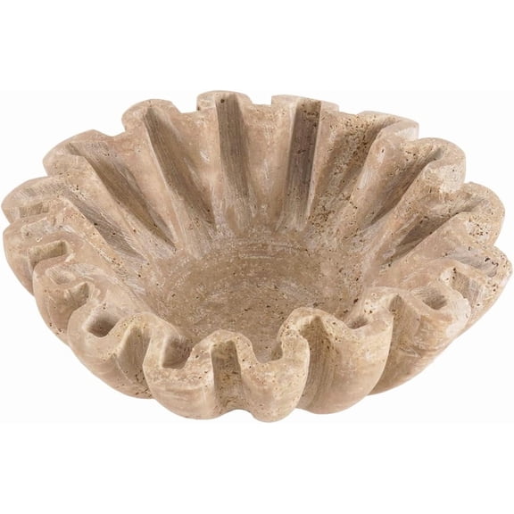 Radicaln Marble Bowl Handcrafted 6 inches Key Bowl, Travertine Small Scallop Catchall for Entry Table, Jewelry Holder, Stone Decorative Ruffle Bowl for Home Décor