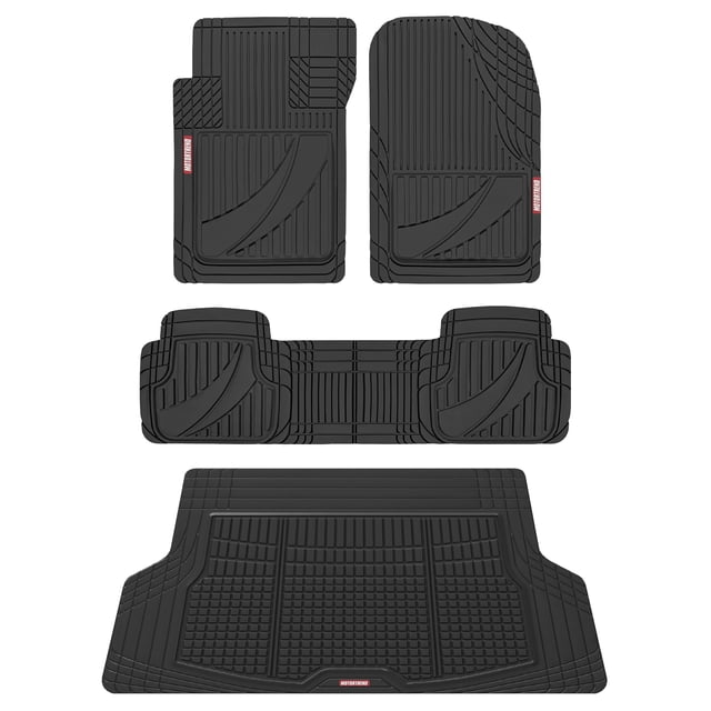 Motor Trend FlexTough Advanced Heavy Duty Black Rubber Car Floor Mats & Cargo Liner for SUV & Car Full Set - Universal Trim to Fit All Weather Automotive Floor Mats & Cargo Liners for SUV, Car, & Van