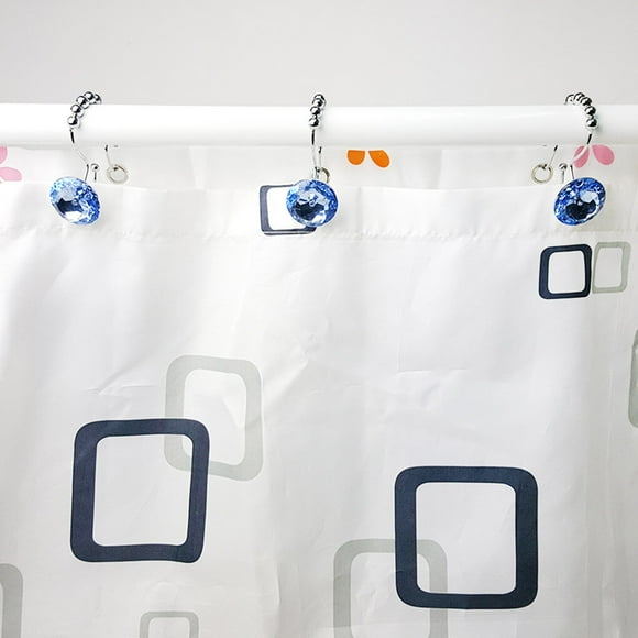 facefd 12pcs Double Glide Shower Curtain Rings Acrylic Crystal Rhinestones Hang Curtain and Liner Hooks Home Decoration