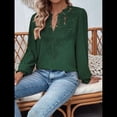 thumbnail image 4 of Blusas Bohemias de Larga con Cuello en V para Mujer, Blusas de con Lunares, Ropa de Crochet con Encaje Fluido, Ropa Informal de Moda. Verde Oscuro L, 4 of 9