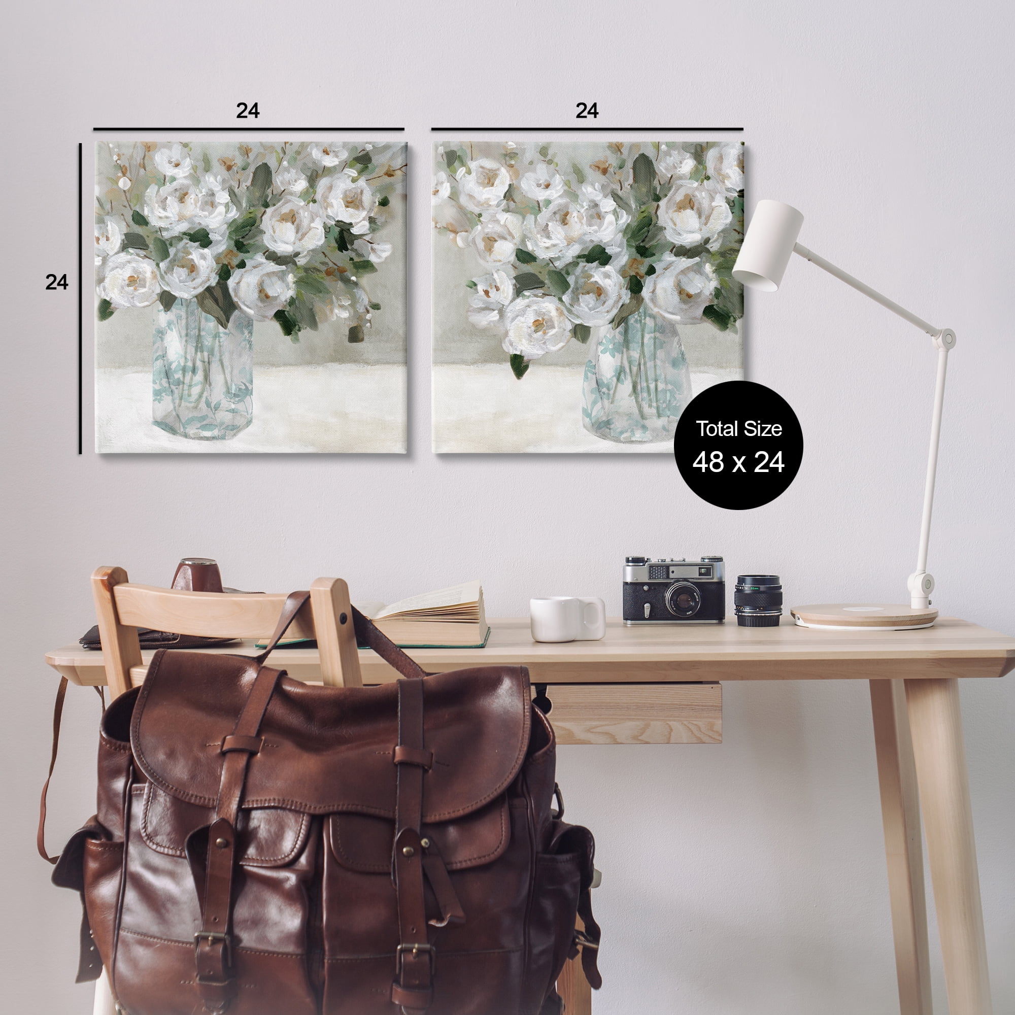 Stupell Industries Blooming White Rose Bouquets Plants & Flowers Painting Wrapped Canvas Art Print Wall Art, 24 x 24, Set of 2