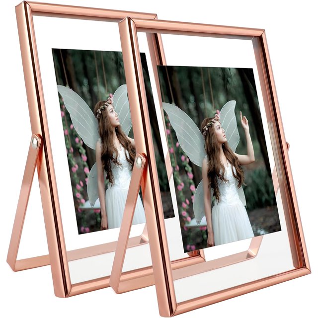 Gold Floating Frame ;x; Vertical Set For Picture x x x Tabletop Shelf Photo Frame Classy For Wedding Birthday Anniversary Home or Office Decor