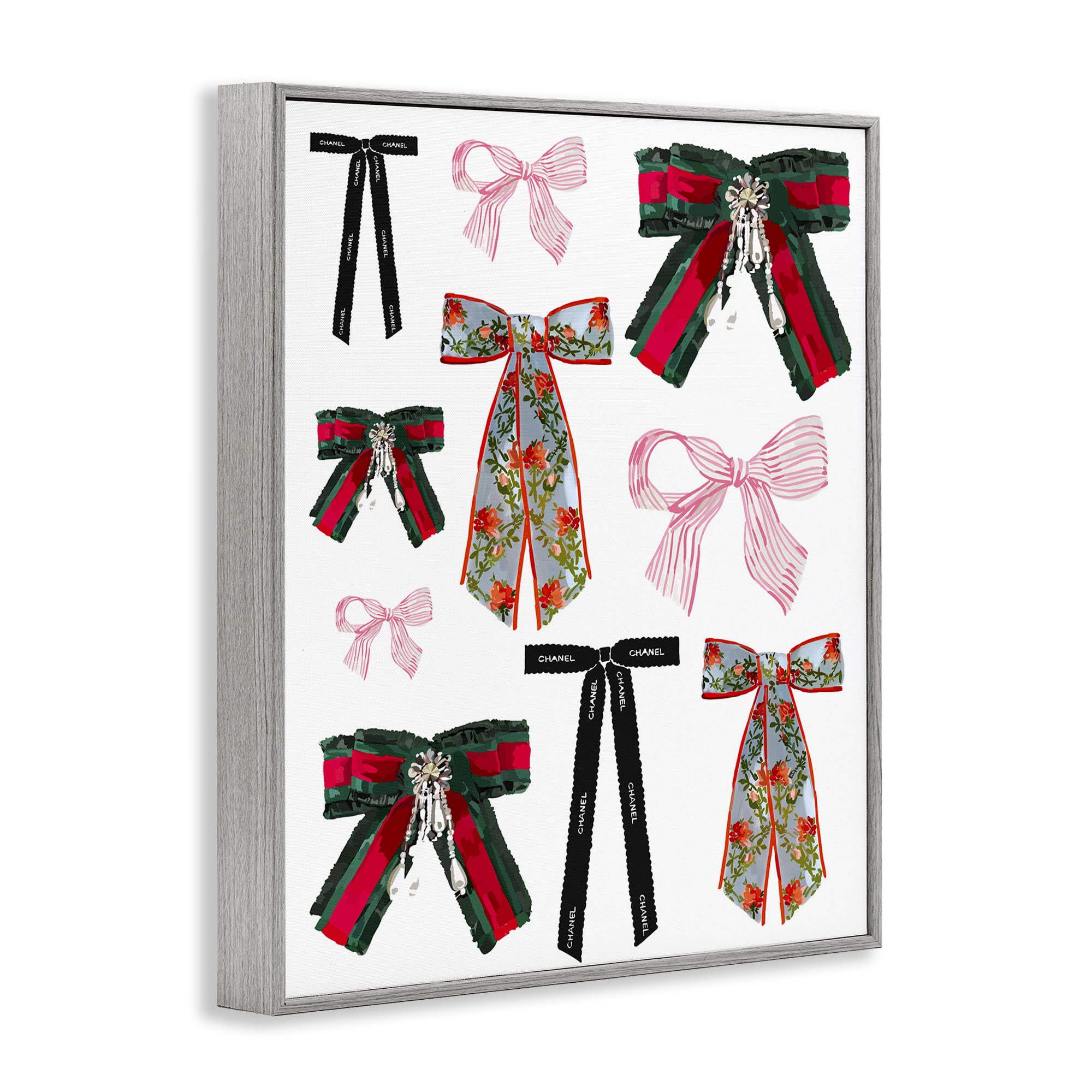 Stupell Industries Patterned Fashion Ribbons Beauty & Fashion Painting Gray Framed Art Print Wall Art, 16 x 20