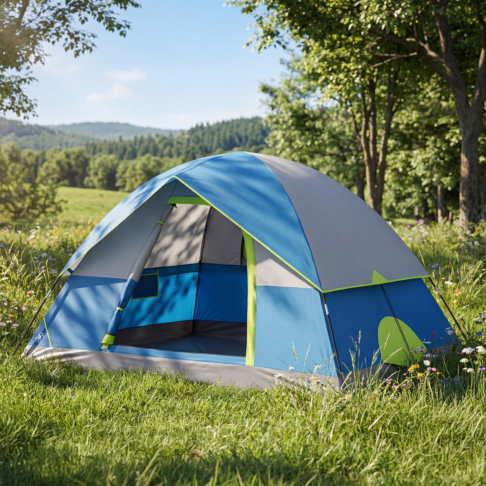 SHOUFTW 4 Person Waterproof Camping Tent with Rainfly, Easy Setup Dome Tent with Mesh Windows & Skylight Vent, Lightweight Portable Tent for Outdoor Camping, Hiking, Festivals & Backyard, Navy Blue