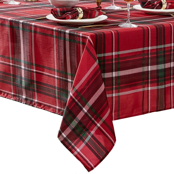 Elrene Home Fashions Pocono Plaid Holiday Fabric Tablecloth, Red, 52" x 70"