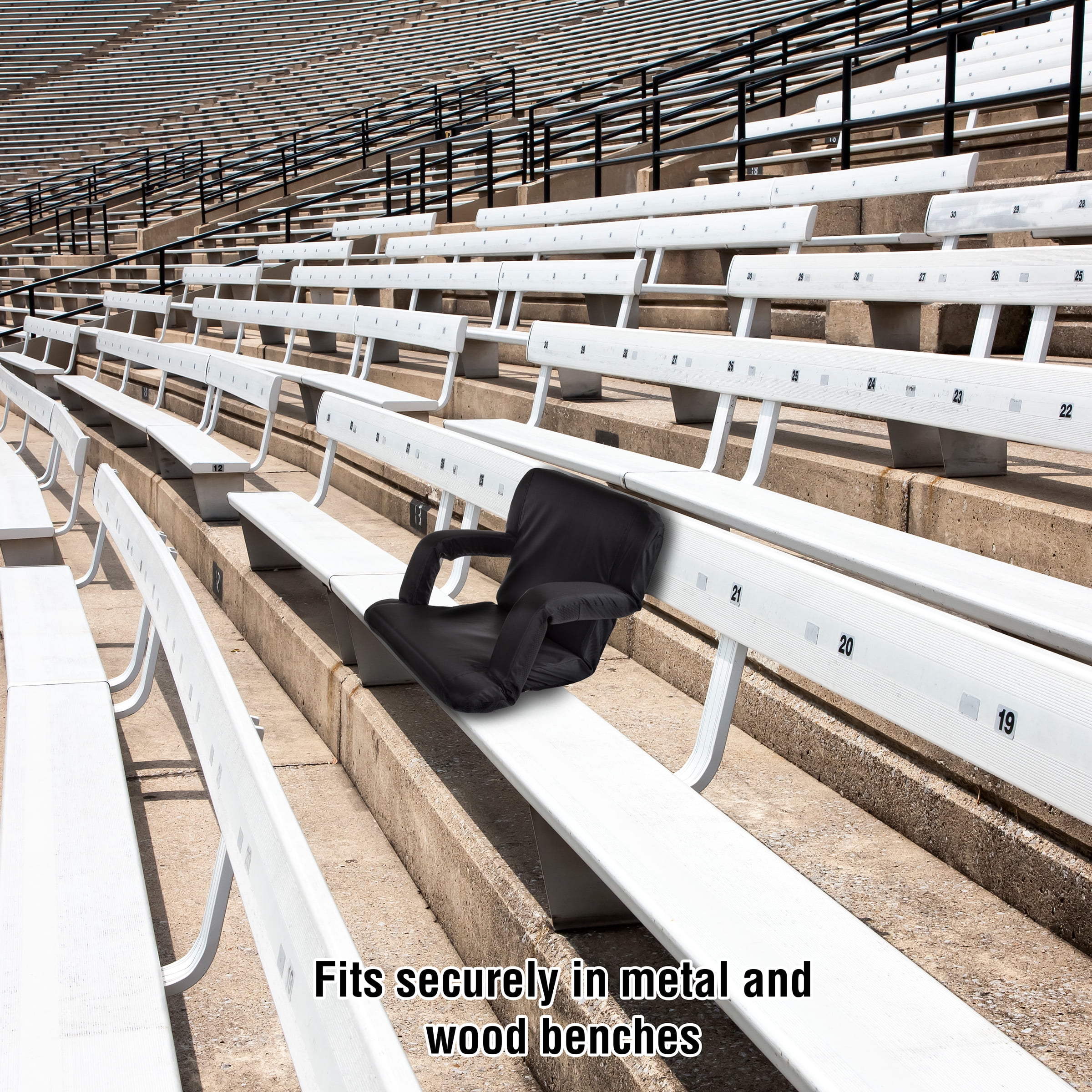 Stadium Seat Chair- Wide Bleacher Cushion with Padded Back Support, Armrests, 6 Reclining Positions and Portable Carry Straps By Home-Complete