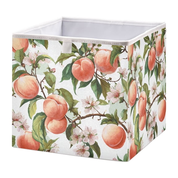 Foldable Fabric Storage Bin Home Cubes Clothing Organizer Bins Large Collapsible Box Basket for Home Organizer Peach Fruit Pattern