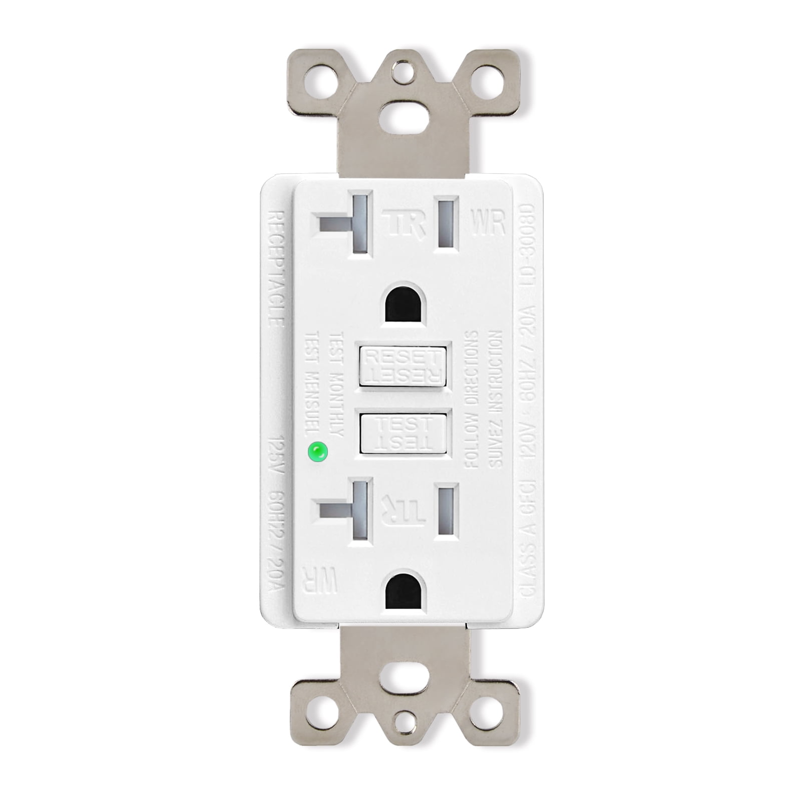 GREENCYCLE 5PK 20A / 125V Self-Testing Tamper Resistant Weather Resistant GFCI Outlet with LED Indicator Decorative Wall Plates Screws Included Residential and Commercial Grade ETL Certified White