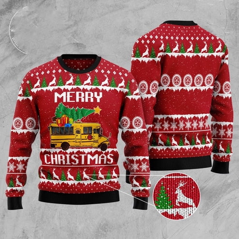 School Bus Merry Christmas 3D Christmas Sweater, Funny Xmas Sweater, Sweater Xmas