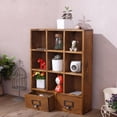 thumbnail image 3 of Estante de exhibición de madera de 9 cubos con 2 gavetas Magideal Organizador de almacenamiento marrón Moderno, 3 of 6