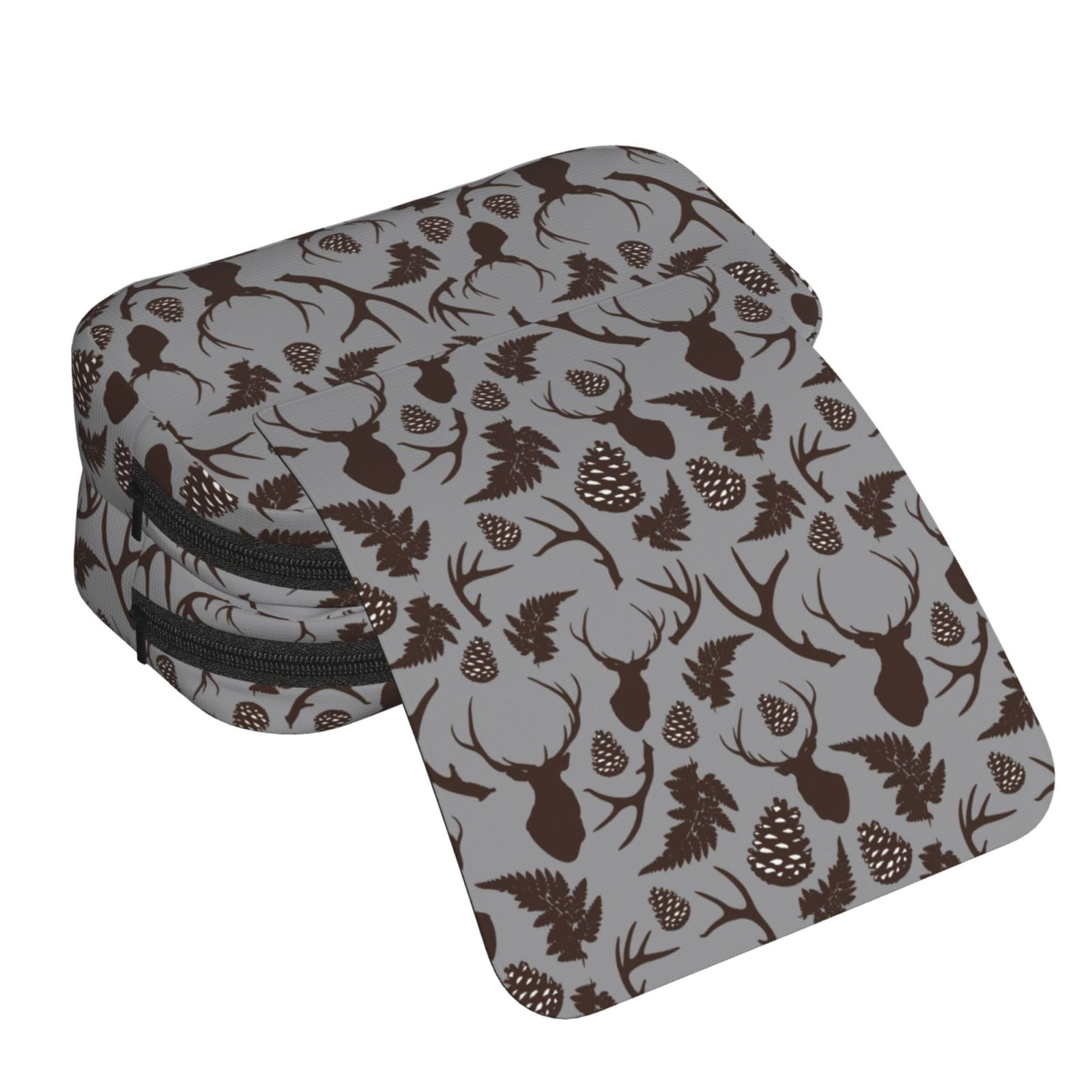Rateoe Brown Moose with Pinecones Pattern Double Clamshell Pen Case, Storage Organizer with Two Zipper Compartments– Holds Up to 50 Pencils & Pens