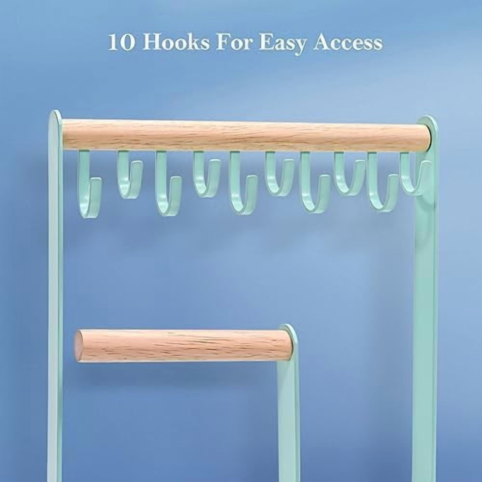 Jewelry Stand Holder Organizer, 4-Tier Necklace Holder with Ring Tray, 10 Hooks Necklaces Hanging Small Jewelry Display Storage Tower Tree for Bracelets Earrings Watches -Medium, Aqua