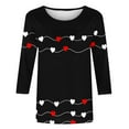 thumbnail image 5 of Elvqul Black Blouses for Women Love Print Soft T-Shirts Crew Neck Juniors Tops 3/4 Sleeve Blouses, 5 of 5