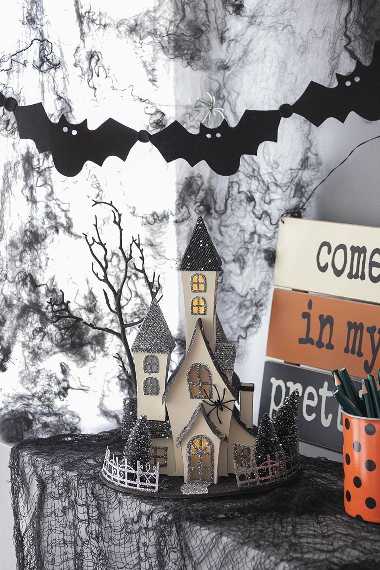 Lighted Cardboard Haunted House Halloween Decor 10x8.3x13.5 Inch Tabletop Shelf Display Centerpiece