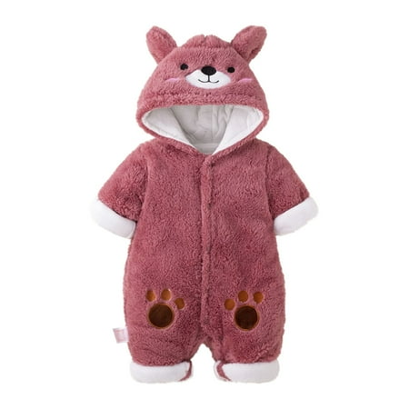 

QWERTYU Infant Baby Toddler Hooded Embroidery Long Sleeve Jumpsuit for Girl Boy Winter Warm Clothes Romper 6M-18M Deep Red 66