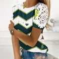 thumbnail image 2 of Camisas de Manga Corta para las Mujeres Impresión Cuello Redondo Suéter Encaje Blusa, Top Casual para el Hogar Y Diario, 2 of 9