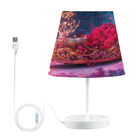 BZSMCE Table Lamp Creative Reindeer Pulling Rose Filled Sleigh Simple Pattern Night Light