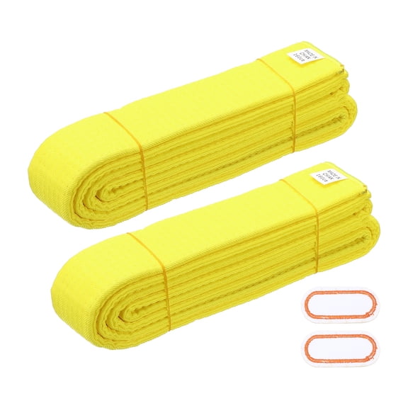 Uxcell Karate Belt, Martial Arts Ranking Belts with Name Tag Solid Cotton Double-Layered Core Long Soft Uniform Training Equipment Fitting for (Taekwondo/Karate/Judo) 5.2ft&2Pcs&Yellow
