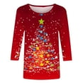 thumbnail image 3 of Womens Christmas Tops 3/4 Length Sleeve T Shirts Winter 2025 Red Women Blouses Dressy Casual Winter Tshirts Shirts For Women Cotton Pack Fall Outfits 2025, 3 of 5