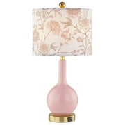 Cinkeda Pink Ceramic Table Lamp with USB Ports Floral Shade 3 Way Dimmable Touch Control Single Nightstand Lamp 24 Modern Gold Bedside Lamps for Living Room Bedroom