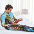 thumbnail image 6 of Naloa Playful Hedgehog Forest Pond Men’s Pajamas Set - Long Sleeve Button Down Sleep Shirt and Pajama Bottoms Sleepwear Set-XX-Large, 6 of 7