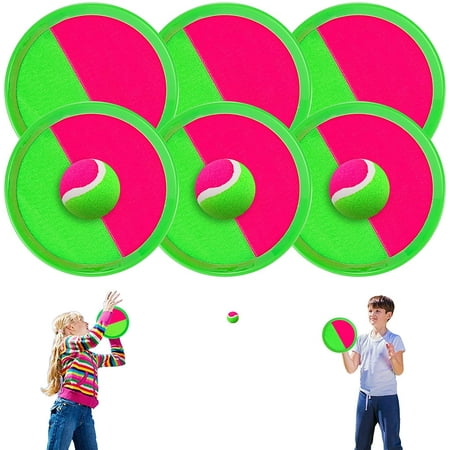 Kids Outdoor Toys, Toss and Catch Ball Set, Outside Yard Games for Kids with 6 Paddles 3 Balls Paddle Game Set Playground Sets for Backyard Sports Outdoor Games for Adults and Family