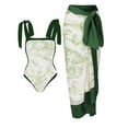 thumbnail image 2 of WREESH Womens One Piece Swimsuits Beach Cover Ups Vintage Printed Swimwear Conservative Swimwear Printed Beach Skirt Set Sleeveless Bathing Suits Green, 2 of 5