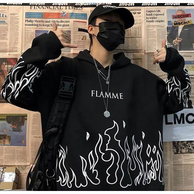 Otoño e Invierno estilo bf calle Hip-Hop Retro estampado de llama ropa holgada con capucha para parejas más suéter de moda de terciopelo amor