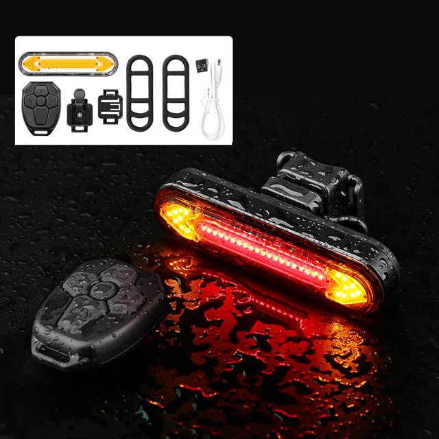 Luz trasera de bicicleta LED recargable por USB - Control remoto inalámbrico, luces de apagado, IPX4 a prueba de agua, instalación para adverten Negro Macarena Luz trasera de bicicleta